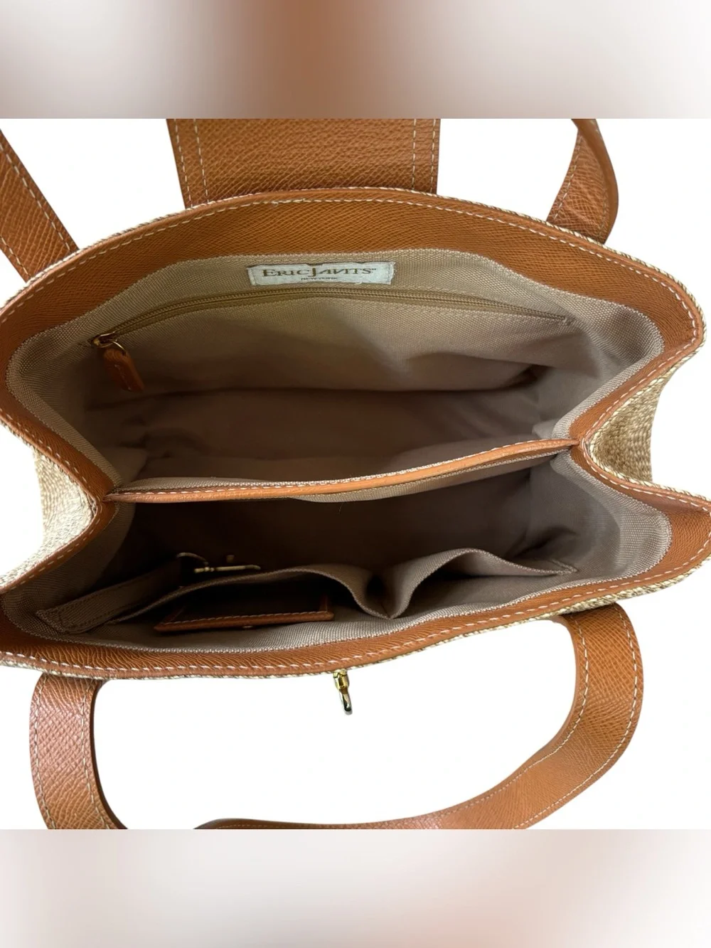 ERIC JAVITS “Squishee” Straw & Leather Small Bag